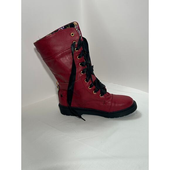 Women's Ribbon Lace up Cuff Floral Combat Boots Size 8.5-9 - Picture 1 of 10